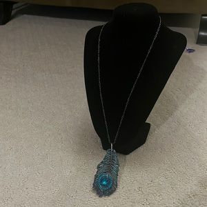 Kenneth Jay Lane Peacock Feather Necklace Black Chain